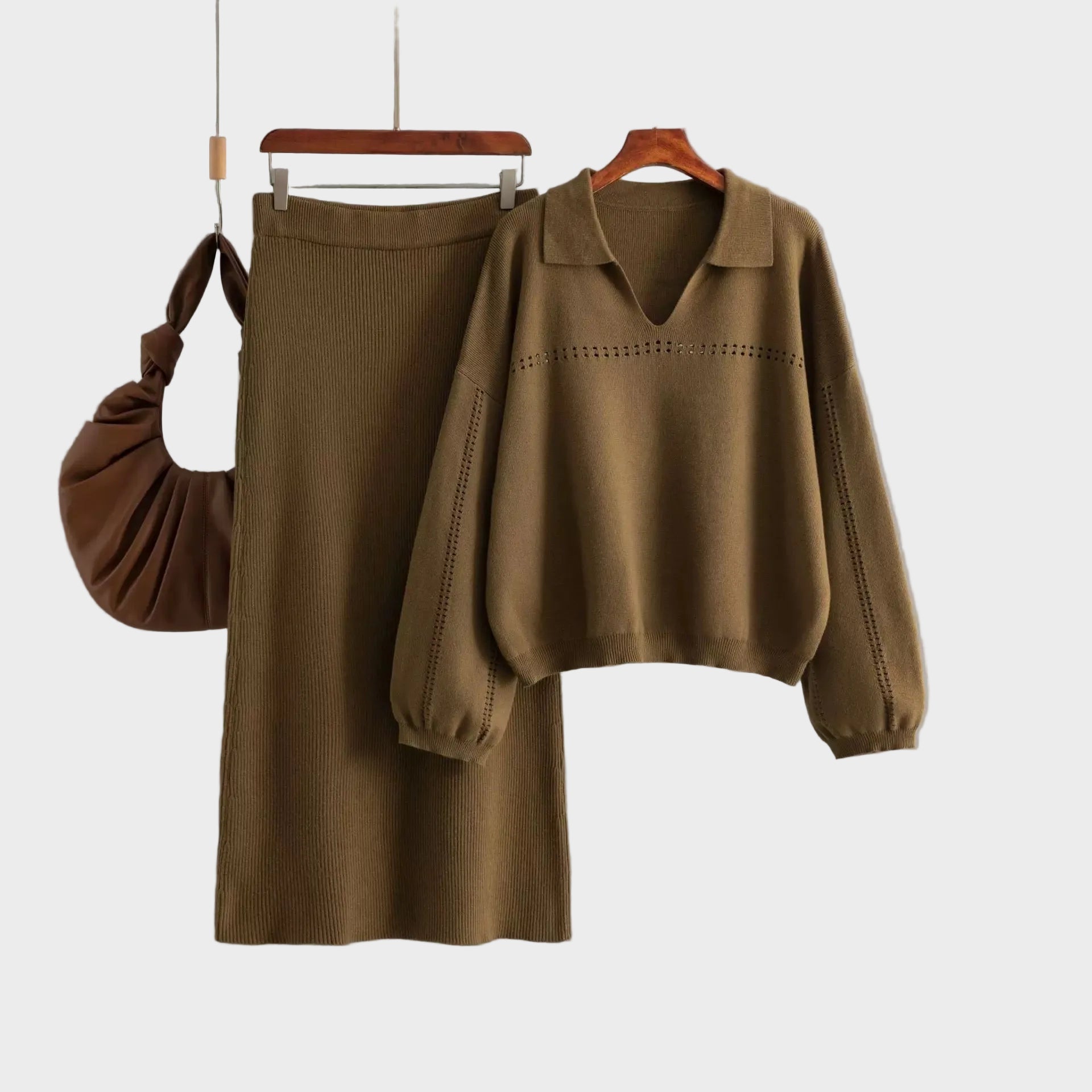 Aster - Σετ Coord από μαλλί Premium - Πουλόβερ με φούστα (Premium Woolen Coord Set - Sweater with Skirt)