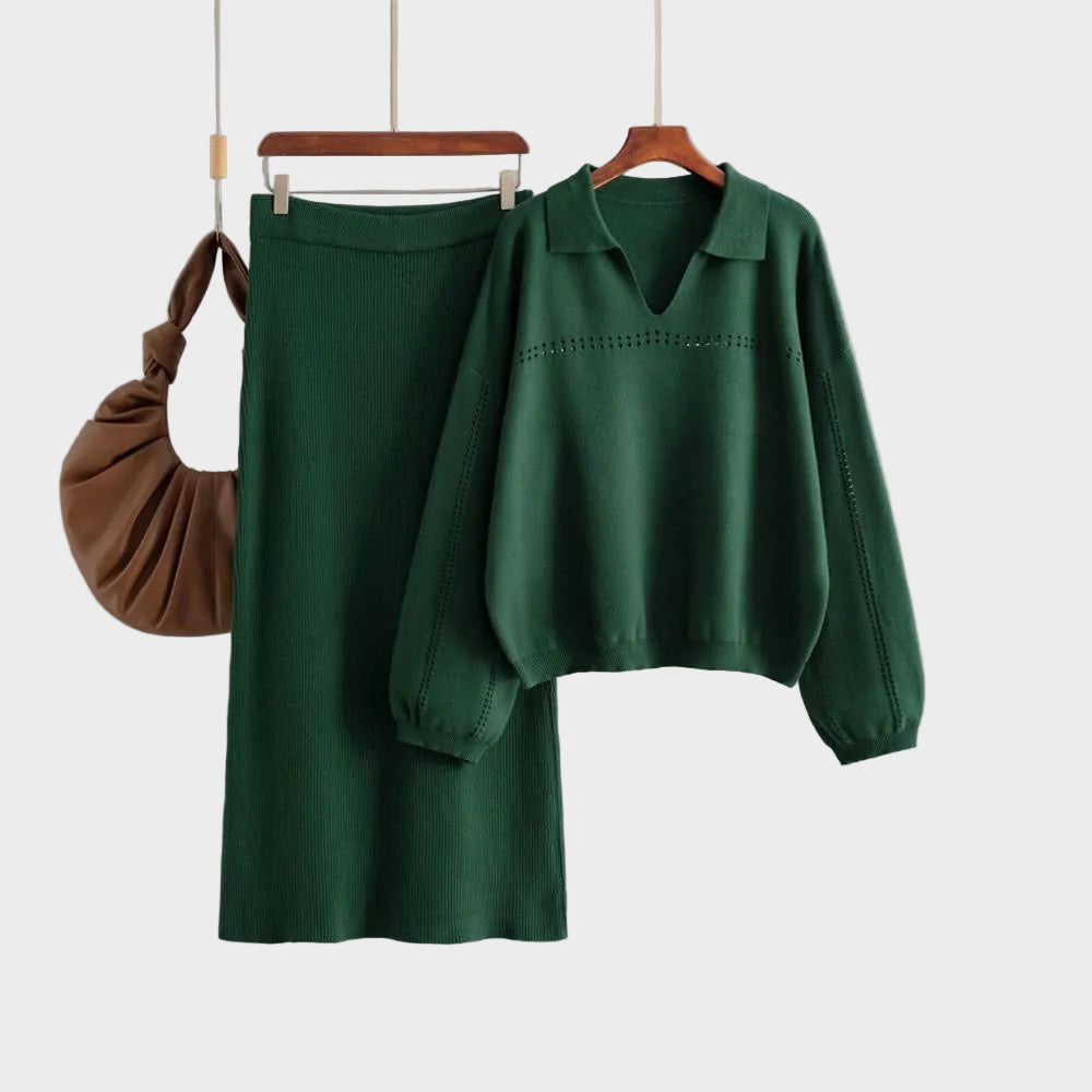 Aster - Σετ Coord από μαλλί Premium - Πουλόβερ με φούστα (Premium Woolen Coord Set - Sweater with Skirt)