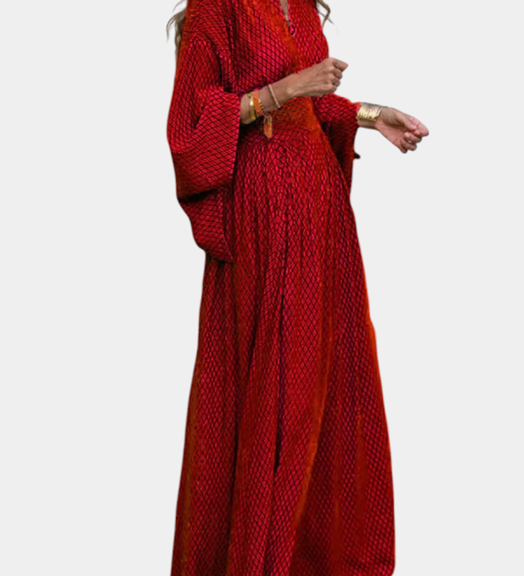 Anelia - Μάξι Γεωμετρικό Φόρεμα με Ντεκολτέ V